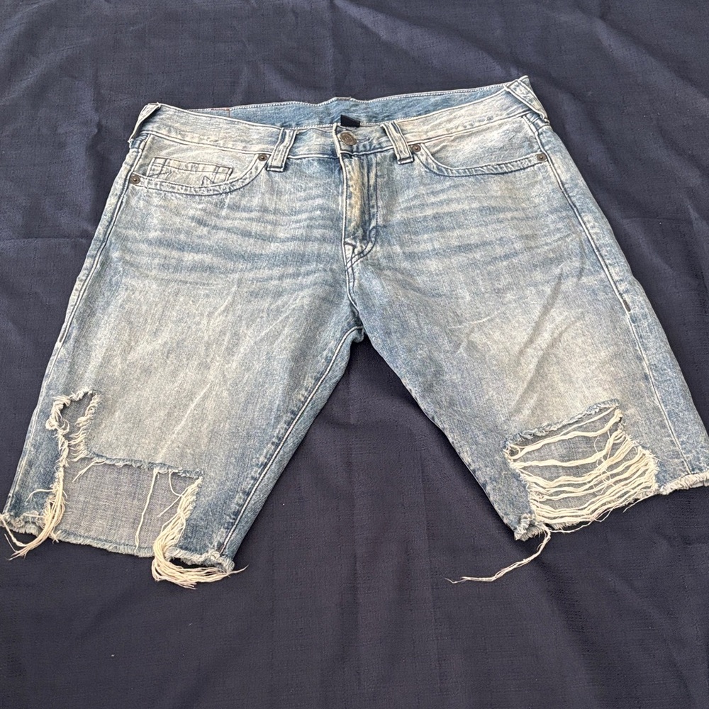 True Religion Faded Blue Denim Jeans distressed look